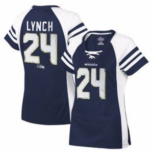 Majestic Fan Fashion Girls Seattle Seahawks Navy/White Short Sleeve Jersey ~XL~